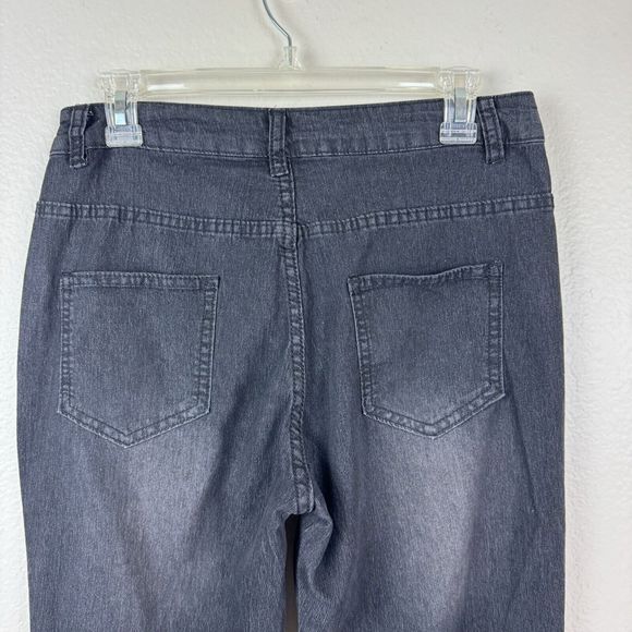 Women’s High Waisted Flare Leg Stretch Faded Black Gray Denim Jeans Medium - Picture 9 of 12